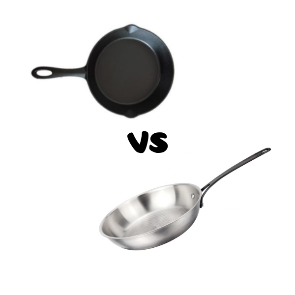Seasoned cast iron and nonstick pans on counter