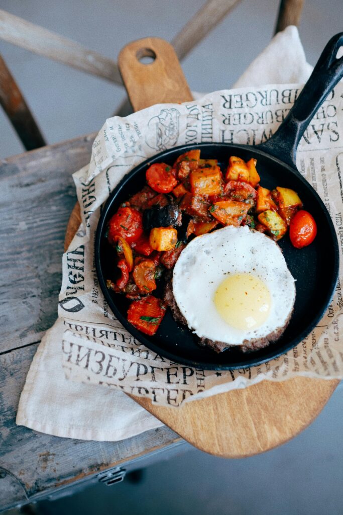 cast iron pan with food
